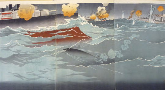 tableau de la bataille navale de Ryojun en triptyque