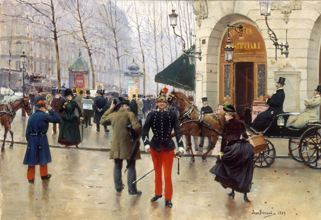 tableau de Jean Beraud representant un soldat boulevard des capucines