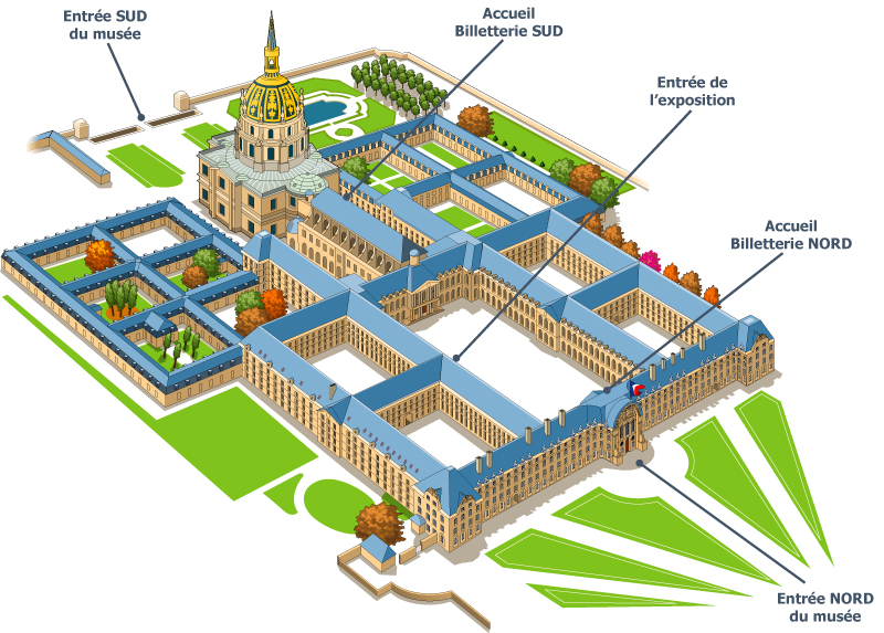 plan de l'hotel national des Invalides précisant les entrées et billetteries