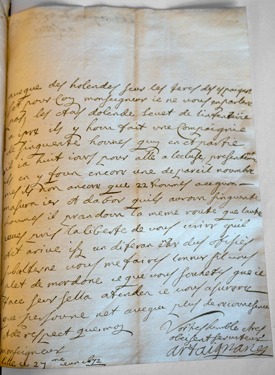 Photographie d'une lettre de d'Artagnan à Louvois