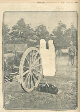 photographie censuré, où l'on voit deux taches blanche là où se tenaient des soldats en tenu de camouflage