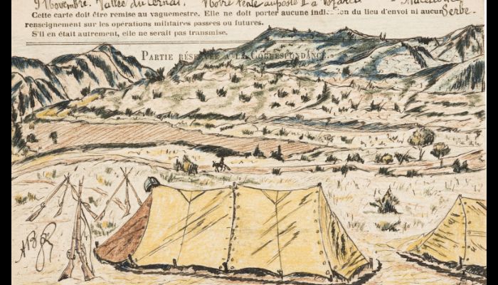 9 novembre 1916. Vallée du Cernar. Notre tente au poste II à Vozarci. Macédoine serbe (c) Paris - Musée de l'Armée, Dist. RMN-Grand Palais / Pascal Segrette