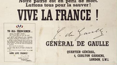 Appel du 18 juin ; imprimée par J. Weiner Ltd © Paris, musée de l'Armée, dist. RMN-GP / Pascal Segrette