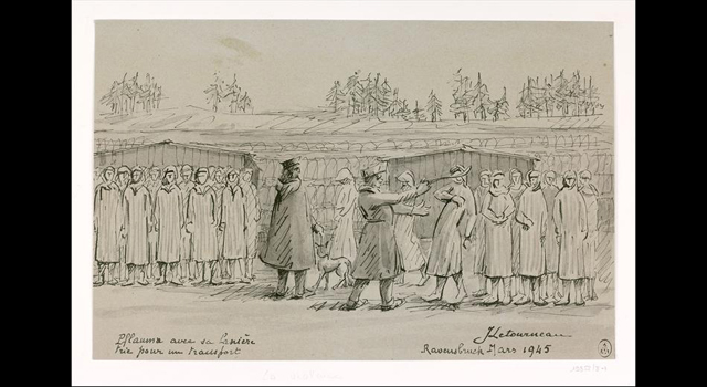 Ravensbrück. La violence. Pflauma avec sa lanière trie pour un transport