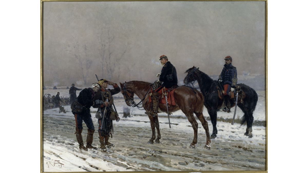 Général interrogeant un garde mobile soutenant un lieutenant blessé, Alphonse de Neuville (C) Paris - Musée de l'Armée, Dist. RMN-Grand Palais / image musée de l'Armée