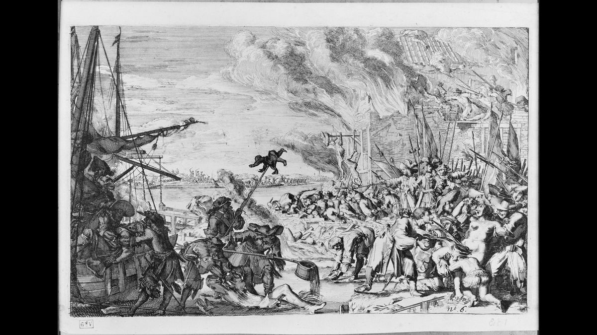 Romain de Hooghe, massacre et pillage commis par l’armée française pendant la Guerre de Hollande, eau forte, 1672.  (C) Paris - Musée de l'Armée, Dist. RMN-Grand Palais / Emilie Cambier
