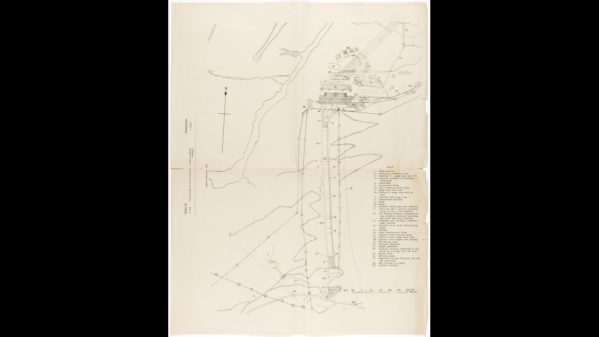 Plan de l'usine d'eau lourde de Vemork en Norvège, réalisé par le SOE dans le cadre de l’opération Gunnerside / collection Jacques Baud © Paris - Musée de l'Armée, Dist. RMN-Grand Palais / Emilie Cambier