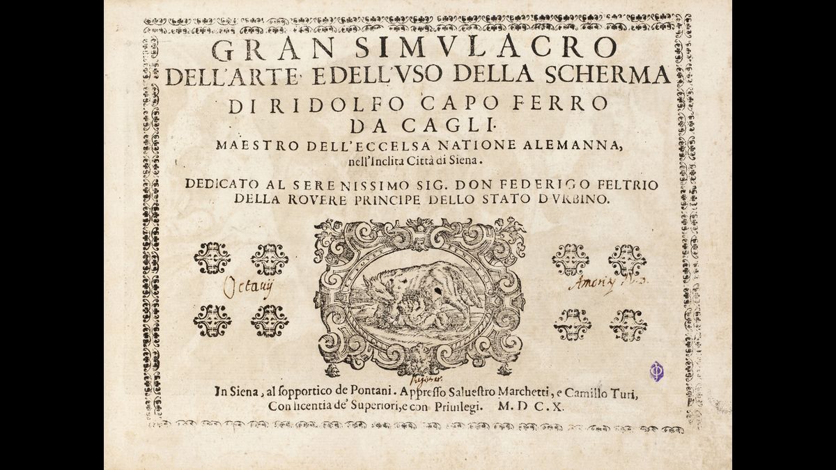 Grand Traité de l'Art de l'Escrime, "Gran Simulacro dell Arte e dell'Uso della Scherma" de Ridolfo Capo Ferro da Cagli (C) Paris - Musée de l'Armée, Dist. RMN-Grand Palais / image musée de l'Armée
