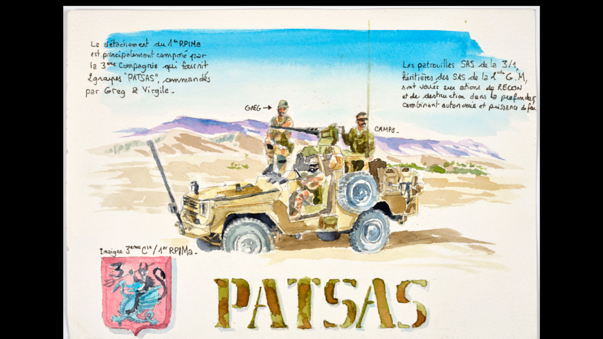 "Sketchbook belonging to Yannick Rouvrais or "Rudolph", former team member of the 13th RDP, Patsas", 2000s, Afghanistan. © Paris – Musée de l'Armée. Dist. RMN-Grand Palais / Thierry Ollivier