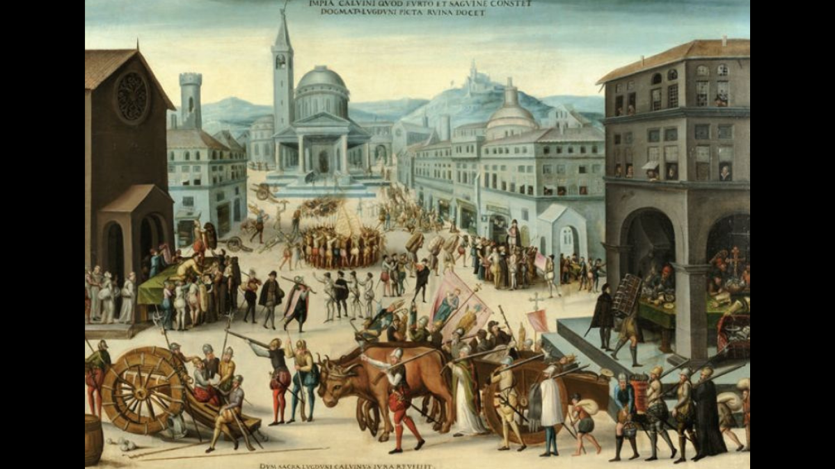 Anonyme, "Le Sac de la ville de Lyon par les calvinistes en 1562", vers 1565 © Xavier Schwebel / Musée d’histoire de Lyon – Gadagne. 